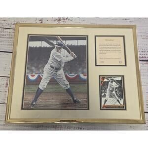 Babe Ruth Framed Baseball Memorabilia Photo Card Display w/Signature 14 x 11